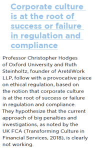 Excerpt from the 2018 ICC Global Survey on Trade - Ethical Business Practice - Corporate culture is at the root of success or failure in regulation and compliance